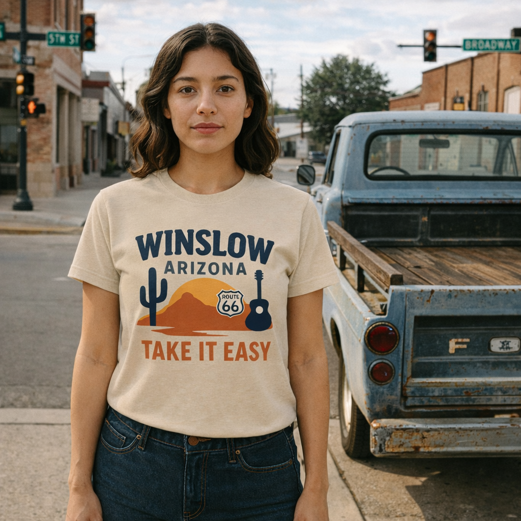 Take It Easy Winslow Arizona Tee | Retro Eagles Lyric T-Shirt